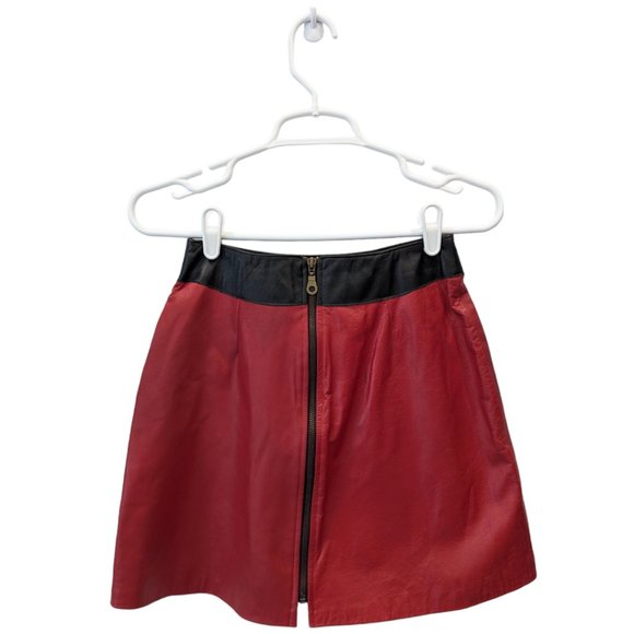 Vintage Red Leather Mini Skirt - Picture 2 of 4